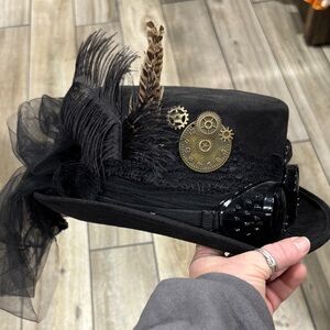 Steampunk Black Feathered Hat